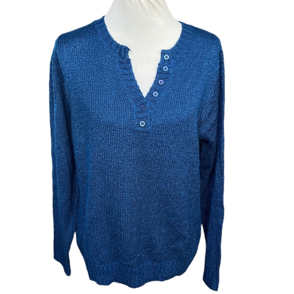 Carolyn Taylor Knit V-Neck Sweater Blue Size XLarge